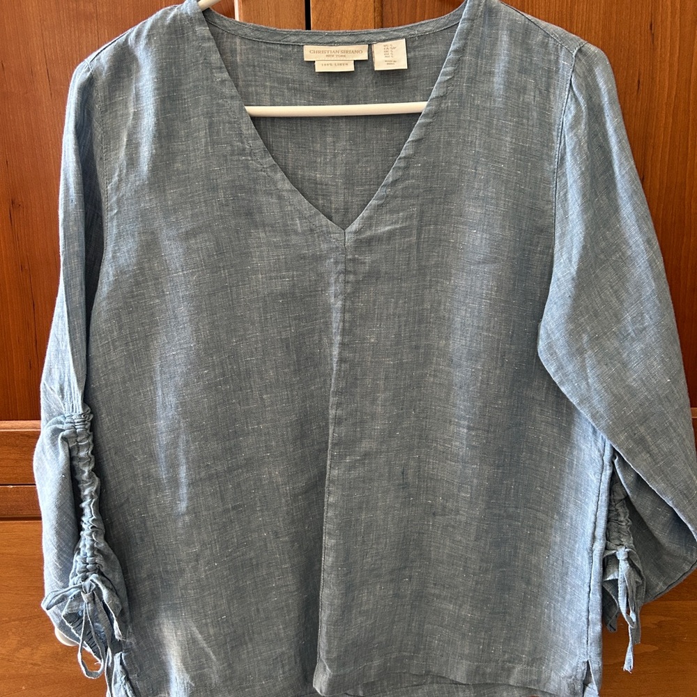 Christian Siriano Blue Ruched 3/4 Sleeve Blouse
